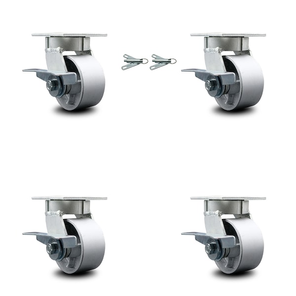 Service Caster 4 Inch Kingpinless Semi Steel Wheel Caster Brakes 2 Swivel Locks SCC, 4PK SCC-KP30S420-SSR-SLB-BSL-2-SLB-2 - main